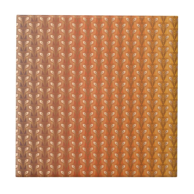 Vintage art deco gold peacock feather pattern tile (Front)