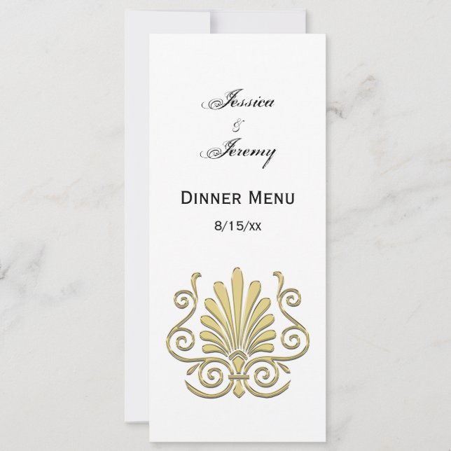 Vintage Art Deco Gold Plume Arabesque Invitation (Front)