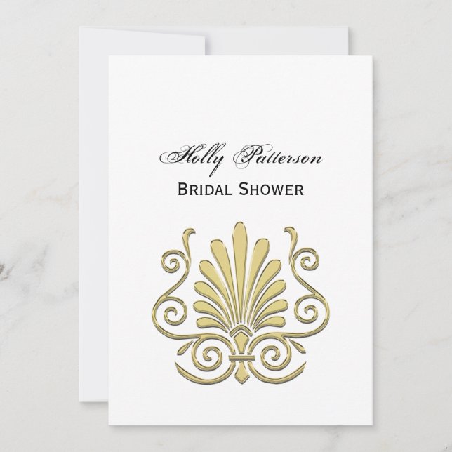 Vintage Art Deco Gold Plume Arabesque Invitation (Front)