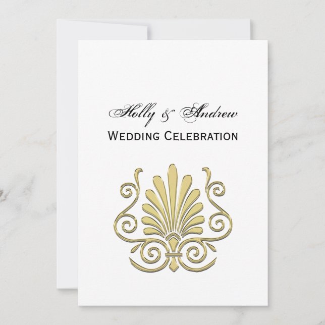 Vintage Art Deco Gold Plume Arabesque Invitation (Front)