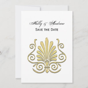 Vintage Art Deco Gold Plume Arabesque Invitation