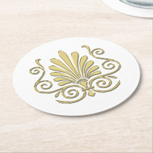 Vintage Art Deco Gold Plume Arabesque Round Paper Coaster