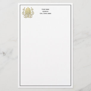 Vintage Art Deco Gold Plume Arabesque Stationery