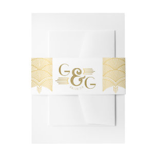 Vintage Art Deco Gold Unique Monogram Arch Wedding Invitation Belly Band