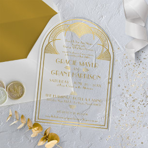 Vintage Art Deco Gold Unique Retro Arch Wedding Acrylic Invitations