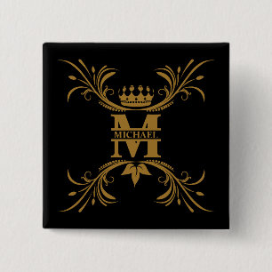 Vintage Art Deco Golden Name Monogram 2 Inch Square Button