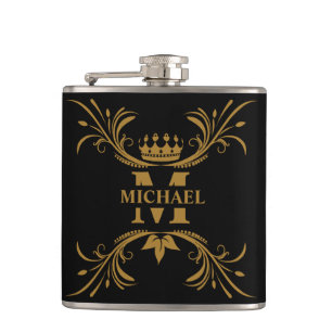 Vintage Art Deco Golden Name Monogram Hip Flask
