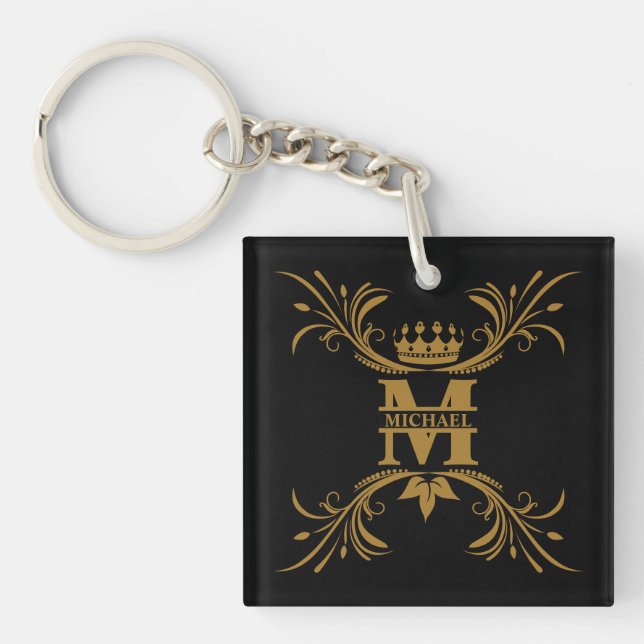Vintage Art Deco Golden Name Monogram Keychain (Front)
