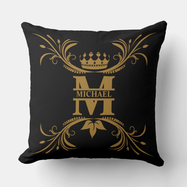 Vintage Art Deco Golden Name Monogram Throw Pillow (Front)