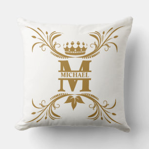 Vintage Art Deco Golden Name Monogram Throw Pillow