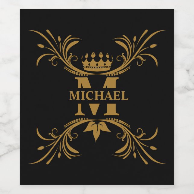 Vintage Art Deco Golden Name Monogram Wine Label (Single Label)