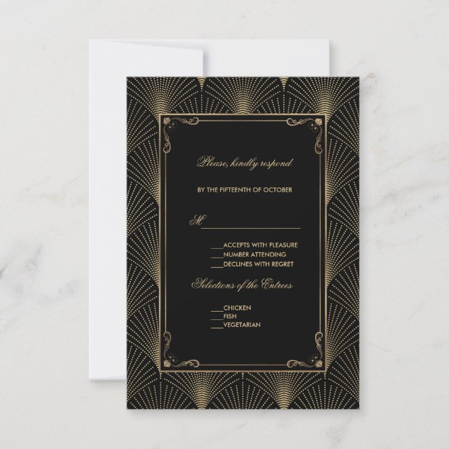 Vintage Art Deco Great Gatsby Wedding RSVP Card (Front)