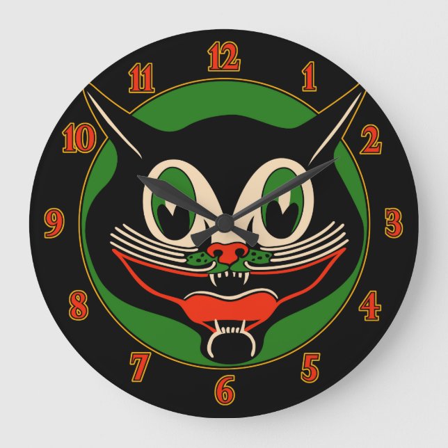 Vintage Art Deco Halloween Cat Large Clock (Front)