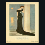 Vintage Art Deco Illustration ~ La Belle Affligee Poster<br><div class="desc">"La Belle Affligee" (The Saddened Beautiful One - my interpretation). Vintage Art Deco at it's finest! A beautiful distressed woman in a flowing black gown, with a brilliant sunset on teal-blue sky backdrop. This enhanced illustration makes a beautiful collection for the lover of art! A hand colored Pochoir by illustrator...</div>