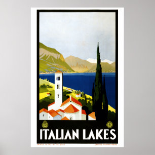 Vintage Art Deco Italian Lakes Travel Tourism Poster