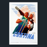 Vintage art deco Italian ski travel Poster<br><div class="desc">Retouched,  restored and proffesionally enlarged.
 1930s Art deco advertisement for the famous Italian ski resort Cortina d'Ampezzo,  showing a couple in the mountains. Typical art deco pastel colours.</div>