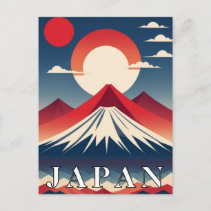 Vintage Art Deco Japan Red Sun Travel Postcard
