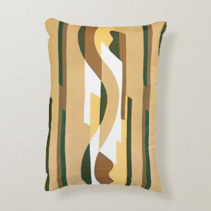 Vintage Art Deco Jazz Curve Pattern Autumn Colours Decorative Pillow
