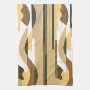 Vintage Art Deco Jazz Curve Pattern Autumn Colours Kitchen Towel