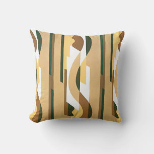 Vintage Art Deco Jazz Curve Pattern Autumn Colours Throw Pillow
