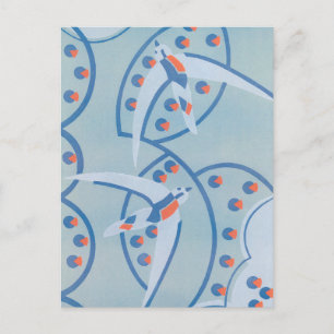 Vintage Art Deco Jazz Pochoir Birds Animal Pattern Postcard