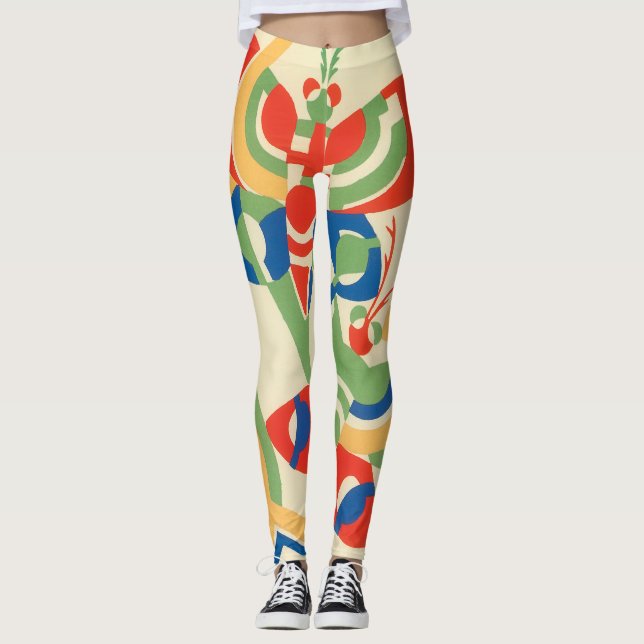 Vintage Art Deco Jazz Pochoir Garden Butterflies Leggings (Front)