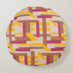 Vintage Art Deco Jazz Pochoir Geometric Pattern Round Pillow