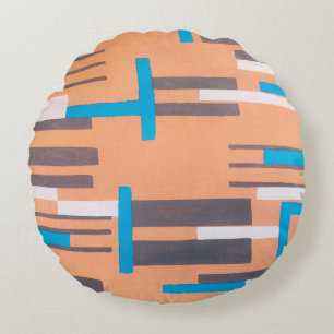 Vintage Art Deco Jazz Pochoir, Geometric Pattern Round Pillow