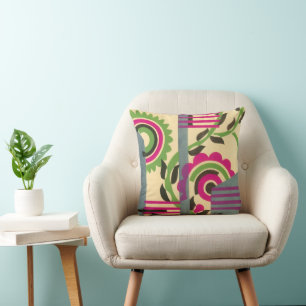 Vintage Art Deco Jazz Pochoir Geometric Pattern Throw Pillow