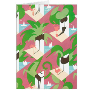Vintage Art Deco Jazz Pochoir Palm Trees and Birds