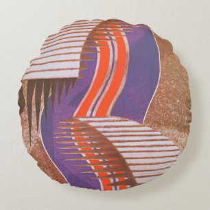 Vintage Art Deco Jazz Pochoir Stair Step Pattern Round Pillow