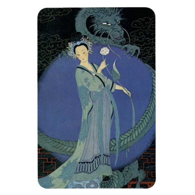 Vintage Art Deco Lady and Dragon Magnet (Vertical)