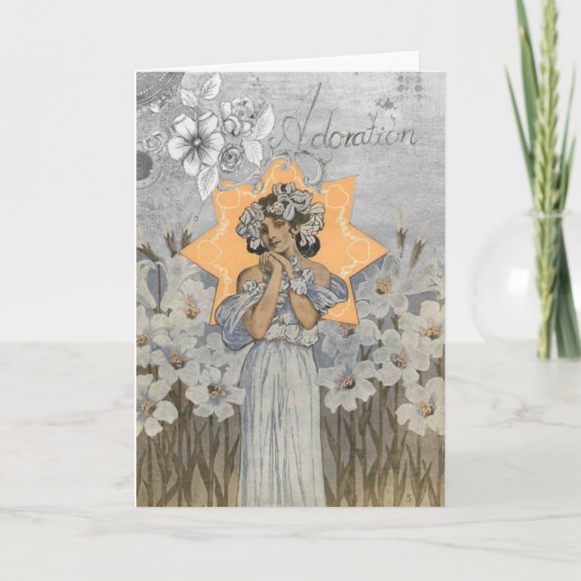 Vintage Art Deco Lady Floral Greeting Card (Front)