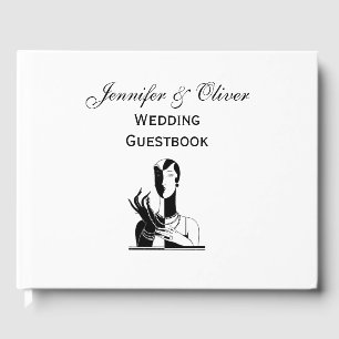 Vintage Art Deco Lady With Pearls Black Transp Guest Book