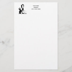 Vintage Art Deco Lady With Pearls Black Transp Stationery