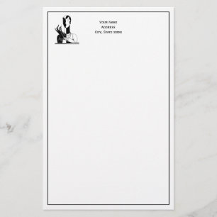 Vintage Art Deco Lady With Pearls Black Transp Stationery