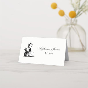 Vintage Art Deco Lady With Pearls Blk White Place Card