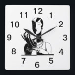 Vintage Art Deco Lady With Pearls Blk White Square Wall Clock<br><div class="desc">Vintage Art Deco Lady With Pearls - Vintage Advertising Art - Black & White Image Customizable invitations and accessories with a stylized vintage art deco advertising art image of a fashionable 1920s - 1930s woman wearing pearls. You can easily customize these products by adding text fields, removing existing text fields,...</div>