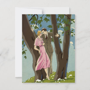 Vintage Art Deco Love and Romance Newlyweds Couple Announcement