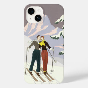 Vintage Art Deco Love and Romance Skiing Newlyweds Case-Mate iPhone 14 Case