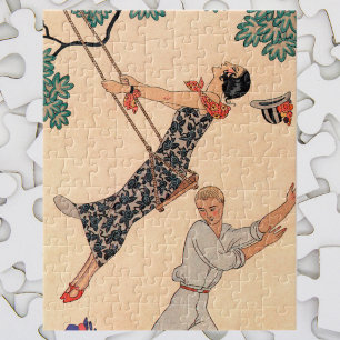 Vintage Art Deco Love, The Swing by George Barbier Jigsaw Puzzle