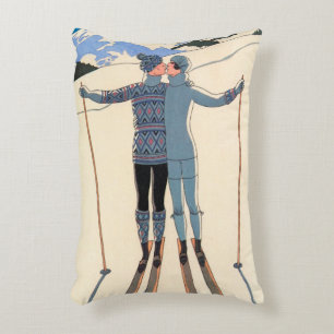 Vintage Art Deco, Lovers in Snow by George Barbier Accent Pillow
