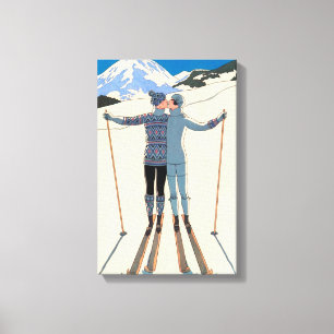 Vintage Art Deco, Lovers in Snow by George Barbier Canvas Print