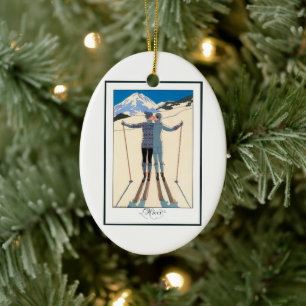 Vintage Art Deco, Lovers in Snow by George Barbier Ceramic Ornament