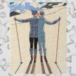 Vintage Art Deco, Lovers in Snow by George Barbier Jigsaw Puzzle<br><div class="desc">Vintage illustration art deco love and romance design featuring a man and a woman kissing on the ski slopes of a beautiful resort. A young couple on vacation kiss on a snow covered mountain in winter. L'Hiver (aka Winter: Lovers in the Snow) by artist George Barbier,  1925.</div>