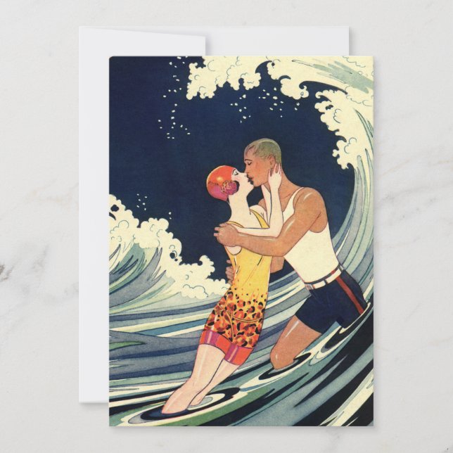 Vintage Art Deco, Lovers Kiss at the Beach (Front)