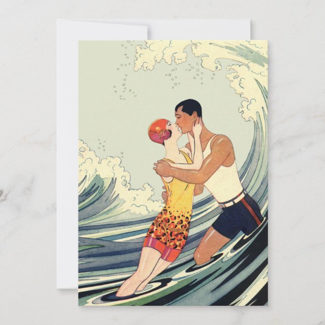 Vintage Art Deco, Lovers Kiss at the Beach (Front)