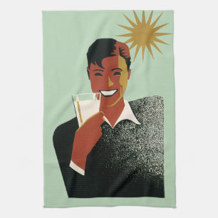 Vintage Art Deco Man, Cold Drinks in the Summer Kitchen Towel