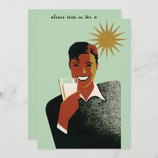 Vintage Art Deco Man, Summer Backyard BBQ Invitation (Front/Back)