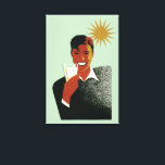 Vintage Art Deco, Man with Cocktail in the Sun Canvas Print<br><div class="desc">Vintage illustration beverages image featuring a happy, grinning man drinking a fun and refreshing summer cocktail or soda with the sun shining. A big smile with bright white teeth! Enjoy your sunny vacation! Cheers!</div>